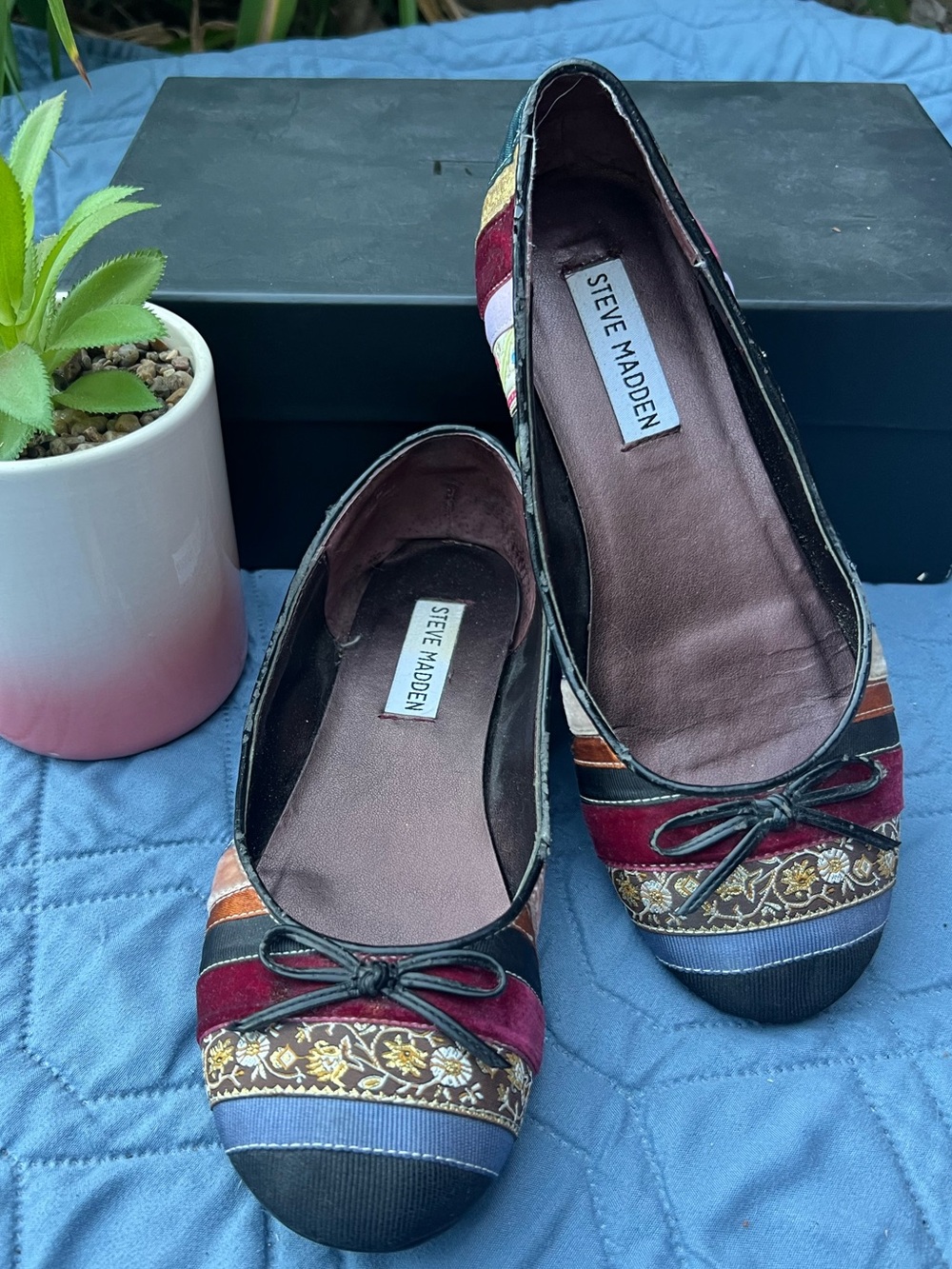 Steve Madden Multicolor Striped Embroidered Ballet Flats